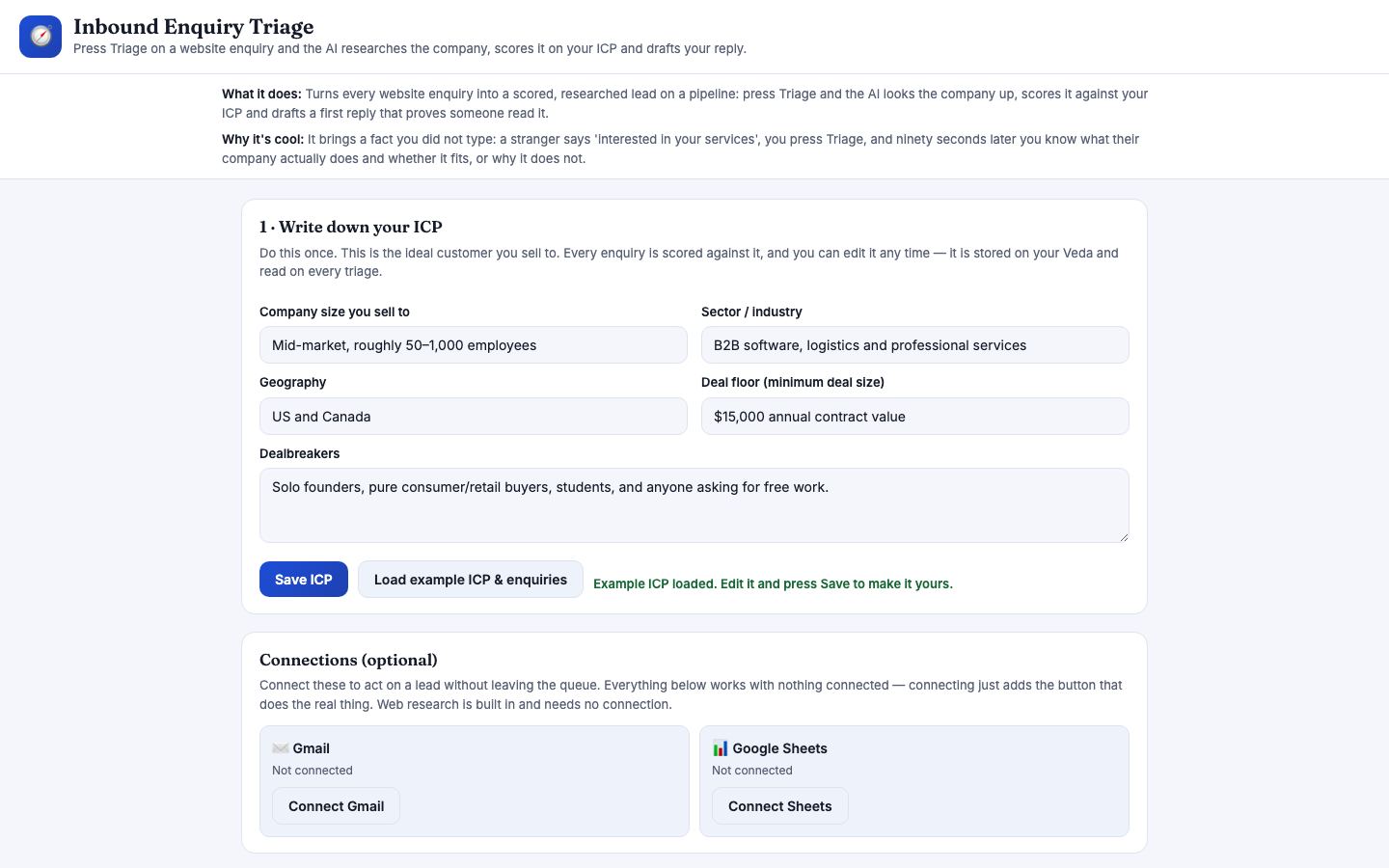 Inbound Enquiry Triage: the app's first screen